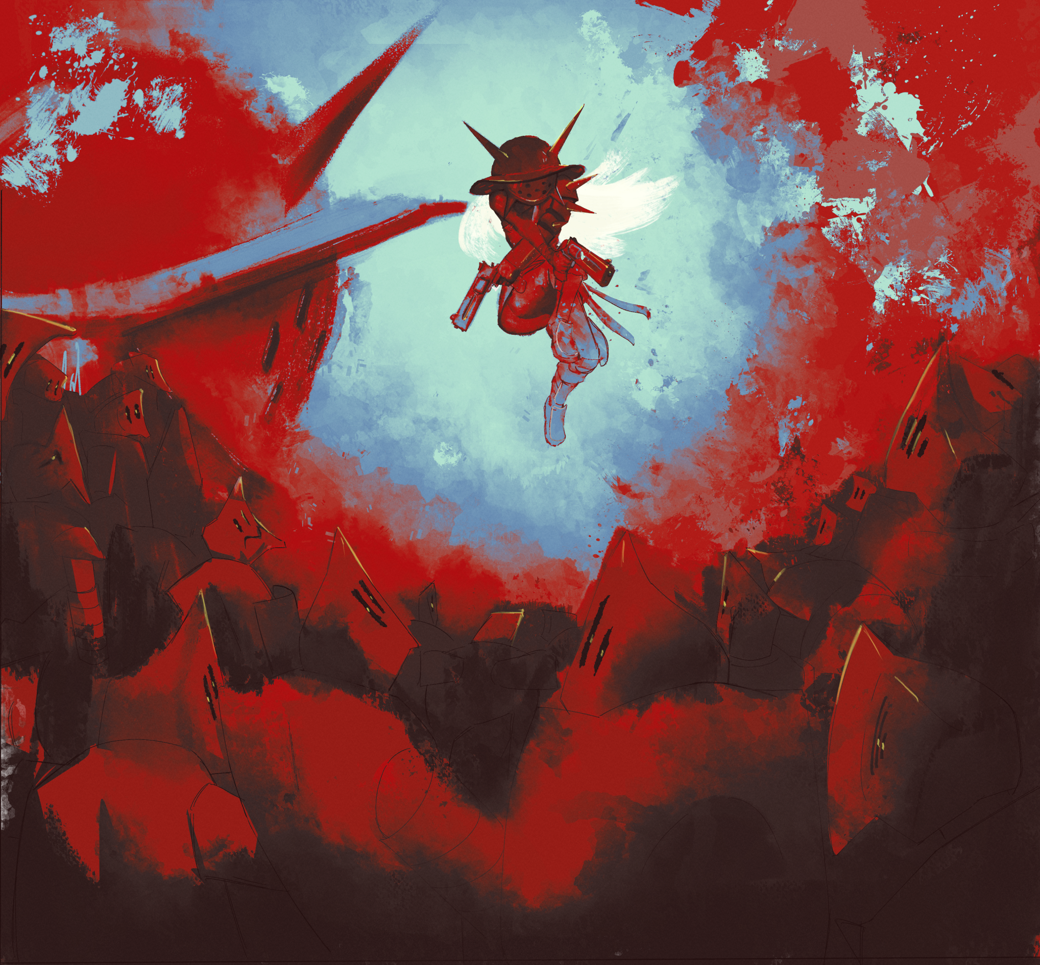 Atira concept art: a fighter above the arena