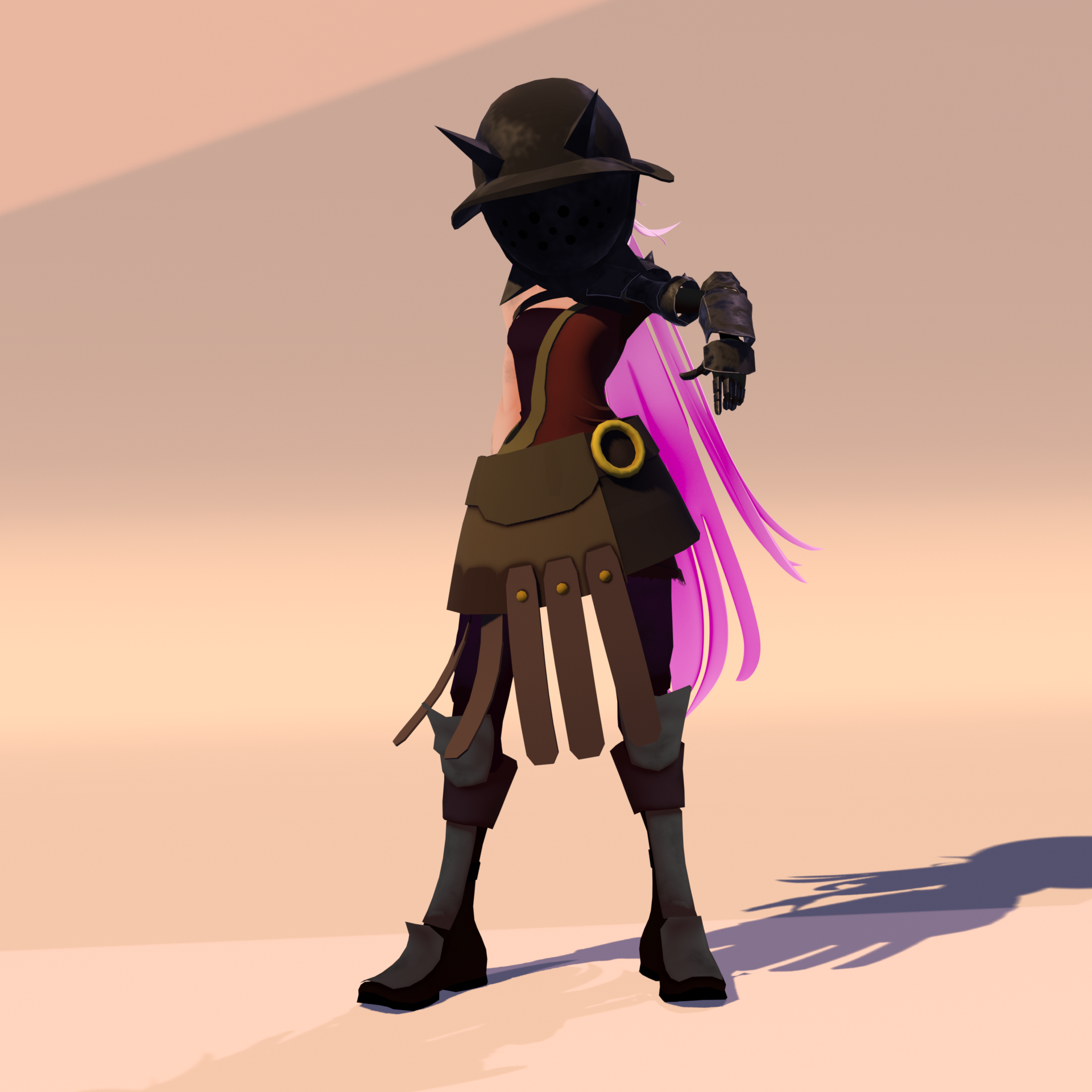 Atira character with a dark hat and pink hair